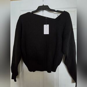 NWT LINE & DOT FAVORITE OFF SHOULDER RIBBED SWEATER, BLACK, MEDIUM